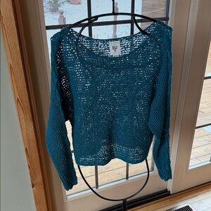 Billabong Sahara Star Deep Teal Open Knit (Crochet) w Crisscross Sz XS Sweater